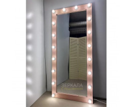 Светло-розовое гримерное зеркало с подсветкой в раме 180х80 