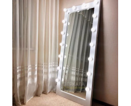 Гримерное напольное зеркало с подсветкой в белом обрамлении 180х80