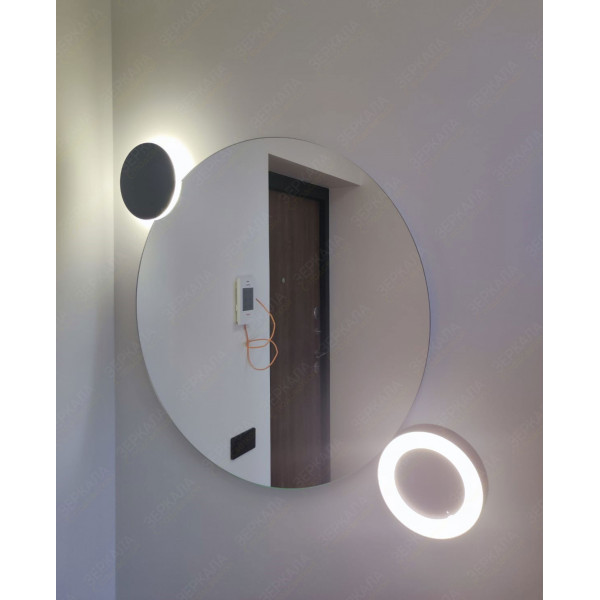 Выполненная работа: дизайнерская композиция из круглых зеркал с подсветкой