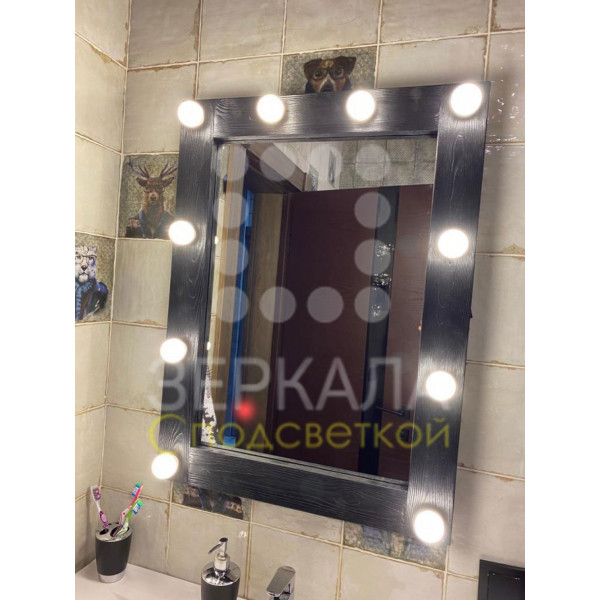 Выполненная работа: гримерное зеркало 80х60 с подсветкой буквой "П" 10 ламп (г. Москва)